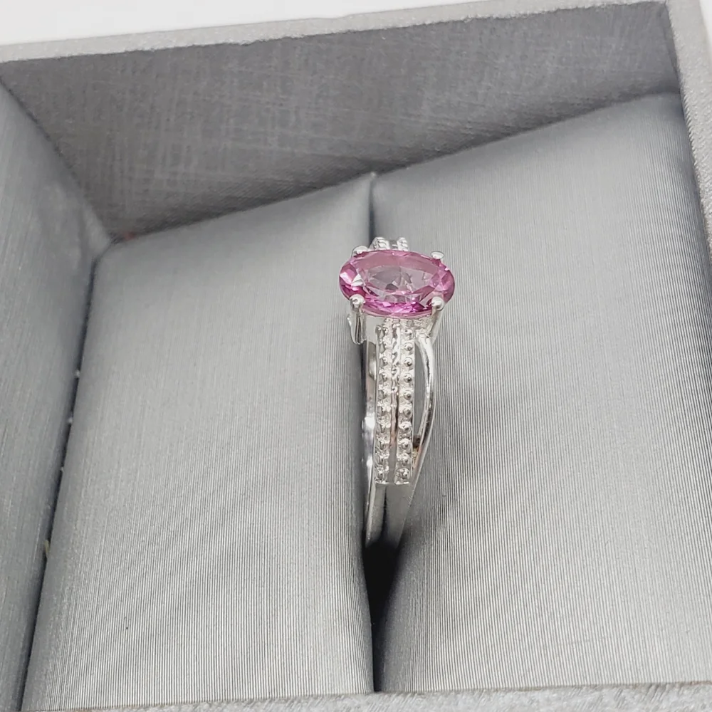 Genuine Oval .75 Carat Pink Topaz 925 Sterling Silver Solitaire Ring